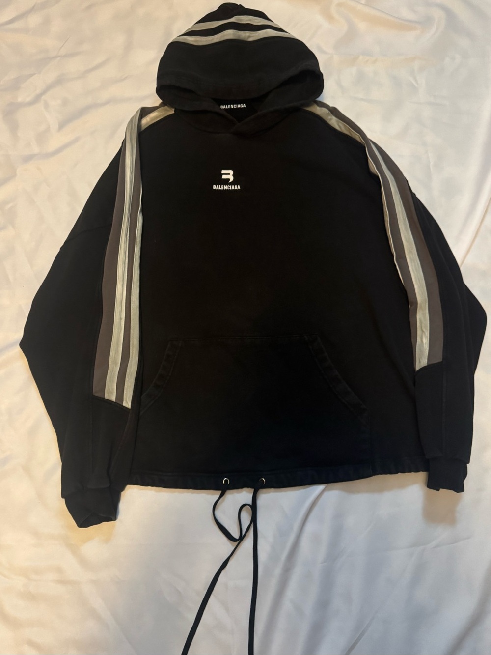 Balenciaga Men’s Black Hooded Sweatshirt with Stripes
